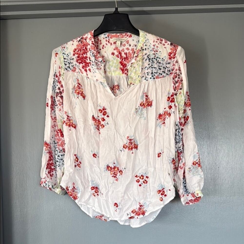 Lucky Brand Women's Pullover Floral V-Neck Top Long Sleeves sz M